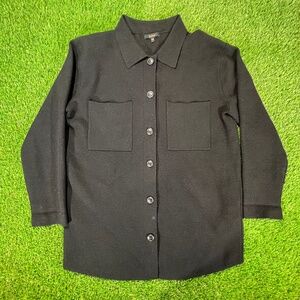 Quince Women's Eco-Knit Milano Stitch Shirt Jacket Oversized Shacket sz XS Black